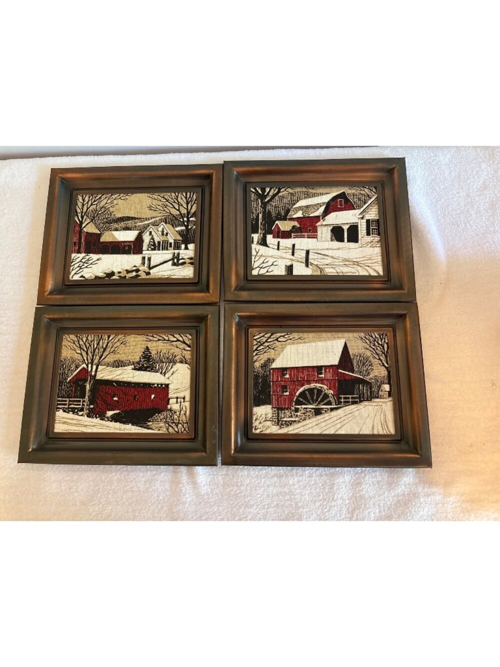 CopperCraft Guild Hand Painted Kay Dee Linen Americana Winter Scenes Set Of 4